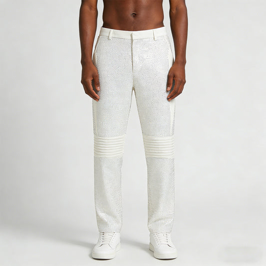 Hand-embellished rhinestone pants