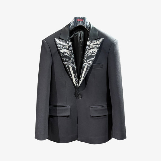Blazer with Silver Beaded Inner Collar