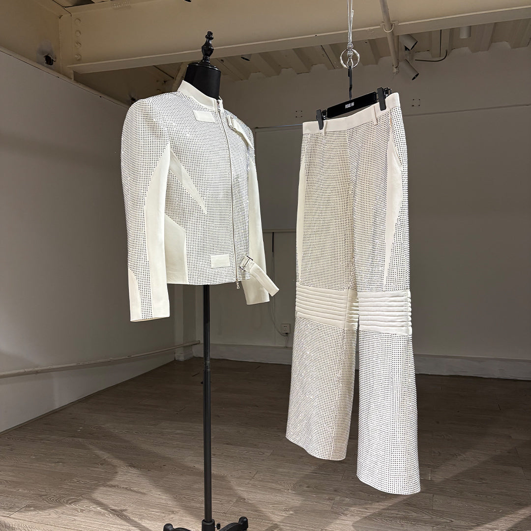 White Diamond Handmade Fully Studded Jacket
