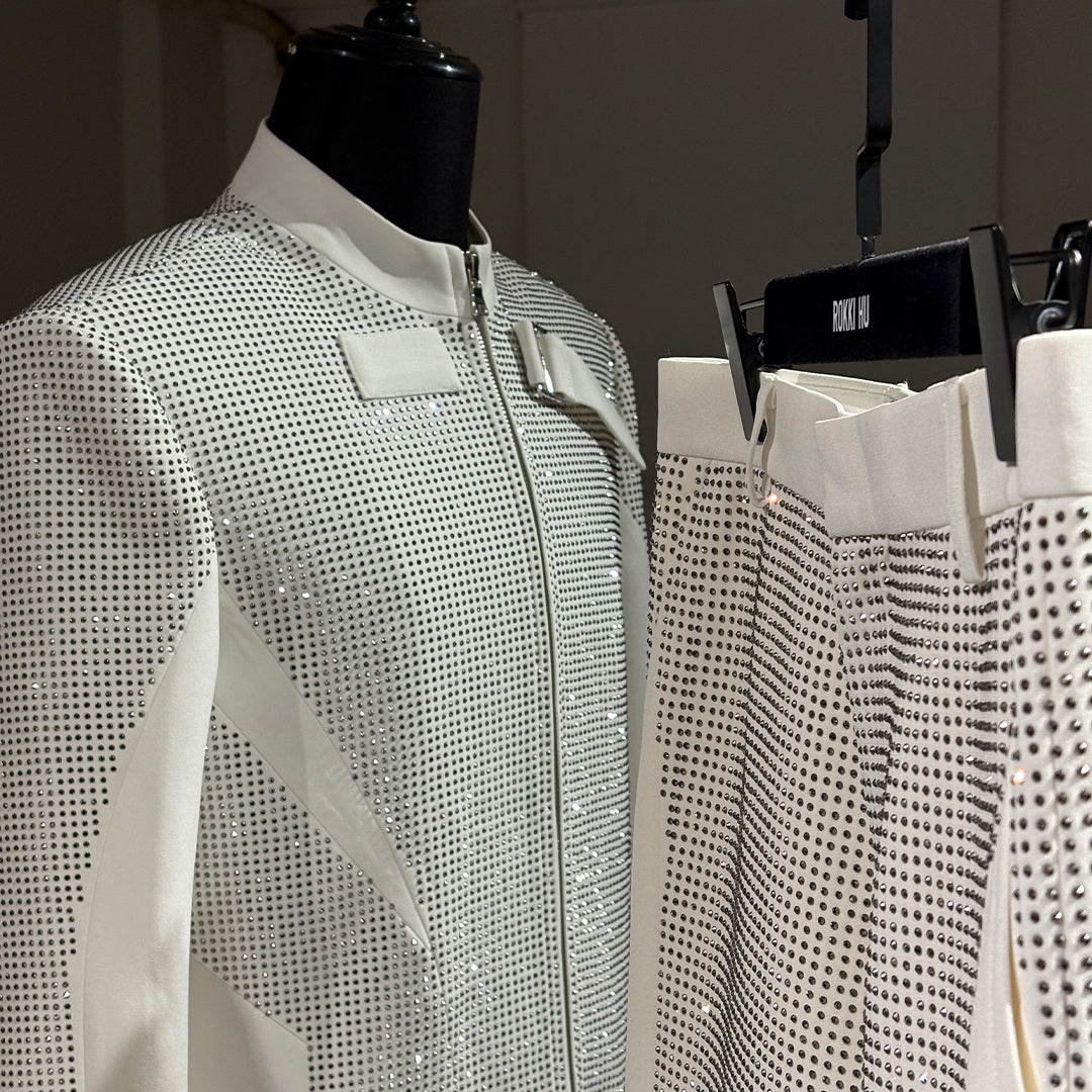 White Diamond Handmade Fully Studded Jacket